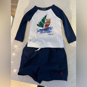 Navy and White Polo Bear Rash Guard Set